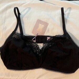 SAVAGE X FENTY Cotton Essentials Lace-Trim Bralette Size: XL, Black Caviar